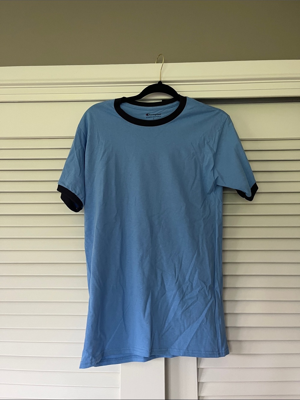 Champion Light Blue Ringer Tee with Navy Accents